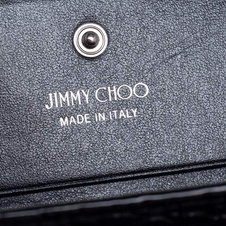 Pre Owned Jimmy Choo Black Croc Embossed Leather Hanne Crystals Compact Wallet