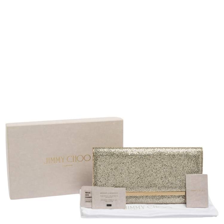 Pre Owned Jimmy Choo Pale Gold Glitter Milla Clutch
