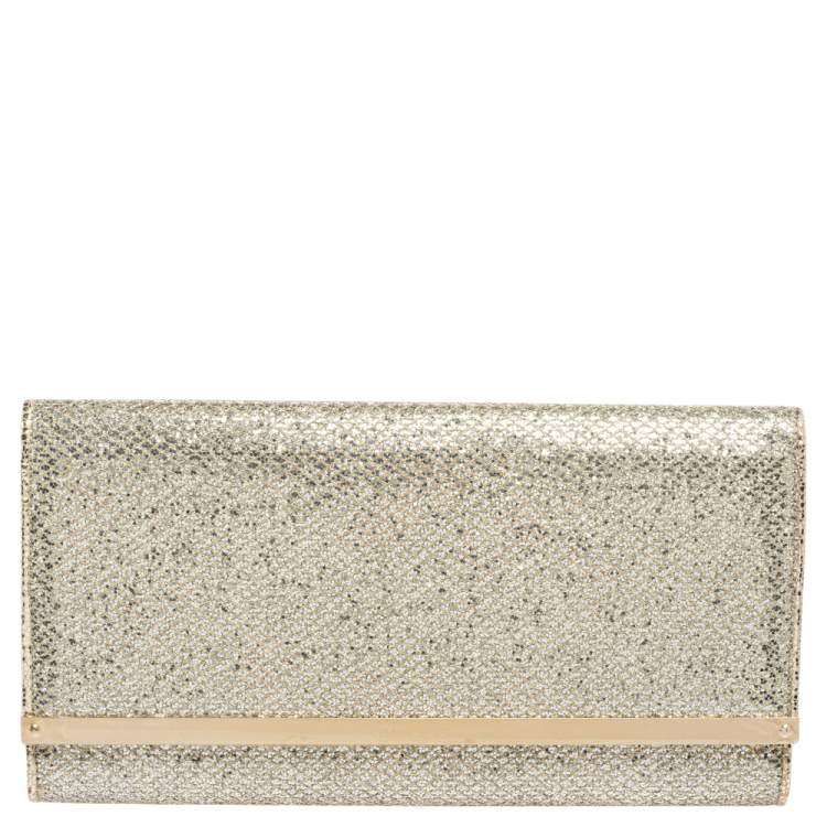 Pre Owned Jimmy Choo Pale Gold Glitter Milla Clutch