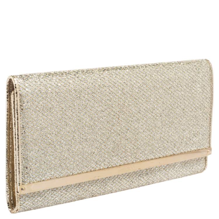Pre Owned Jimmy Choo Pale Gold Glitter Milla Clutch