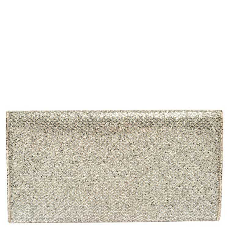 Pre Owned Jimmy Choo Pale Gold Glitter Milla Clutch