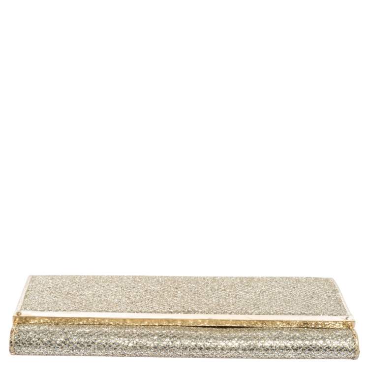 Pre Owned Jimmy Choo Pale Gold Glitter Milla Clutch
