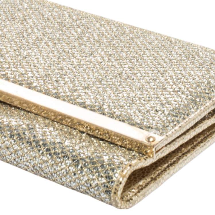 Pre Owned Jimmy Choo Pale Gold Glitter Milla Clutch