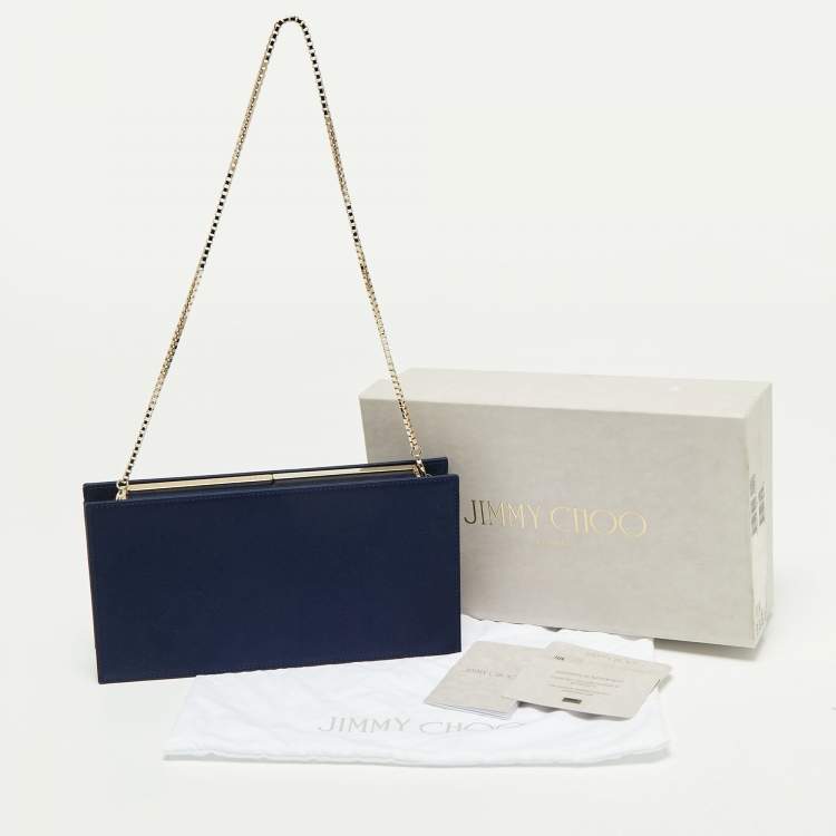 Pre Owned Jimmy Choo Navy Blue Satin Chain Clutch