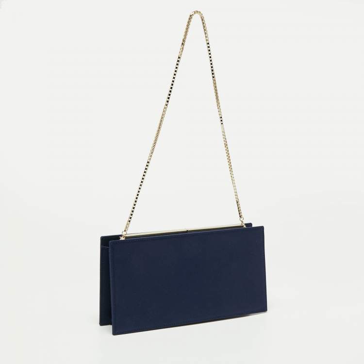 Pre Owned Jimmy Choo Navy Blue Satin Chain Clutch