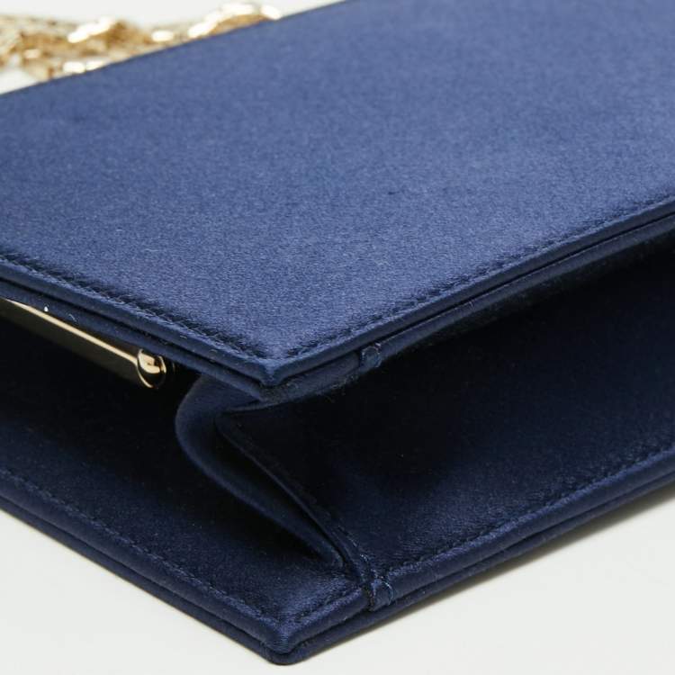 Pre Owned Jimmy Choo Navy Blue Satin Chain Clutch