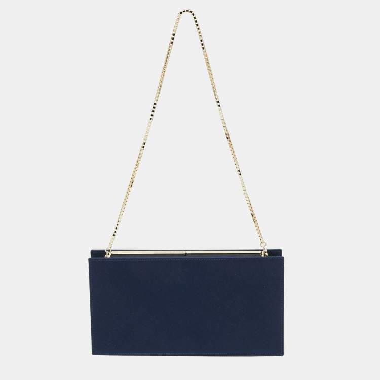Pre Owned Jimmy Choo Navy Blue Satin Chain Clutch
