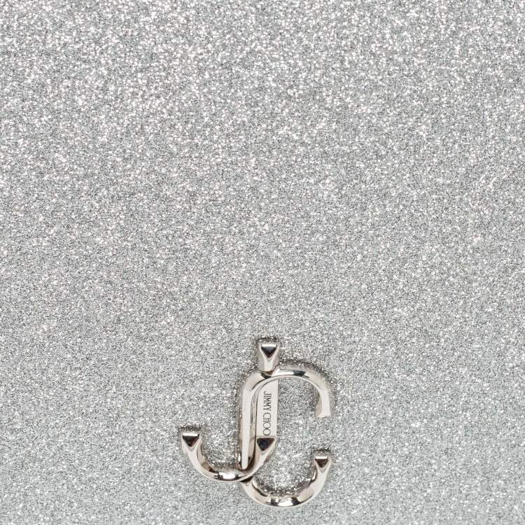 Pre Owned Jimmy Choo Silver Glitter Hanne Card Case