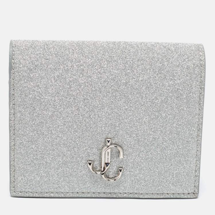 Pre Owned Jimmy Choo Silver Glitter Hanne Card Case