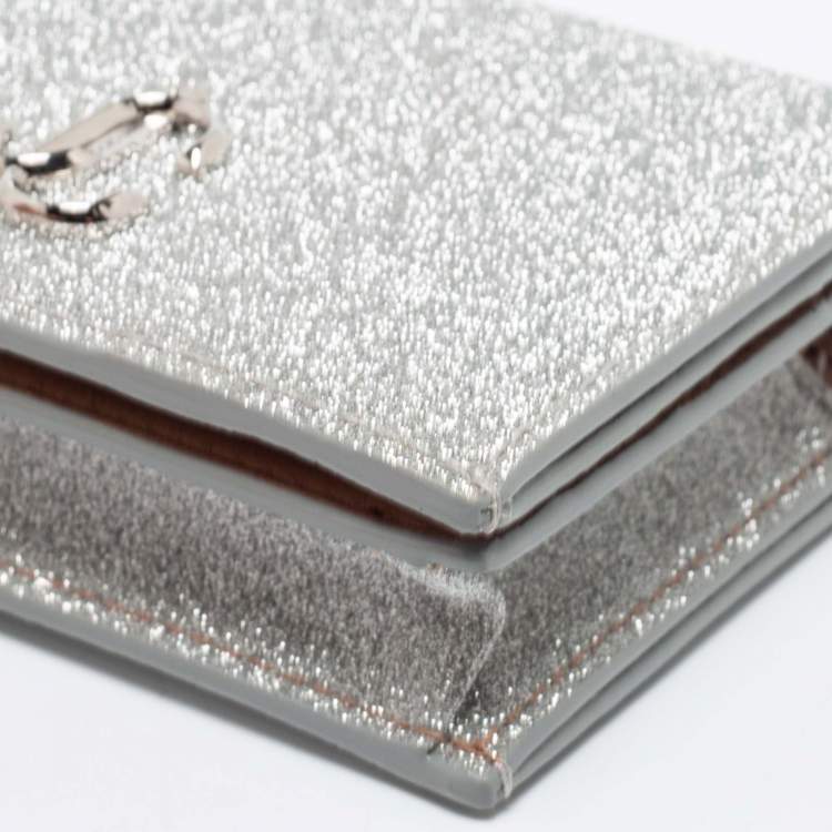 Pre Owned Jimmy Choo Silver Glitter Hanne Card Case
