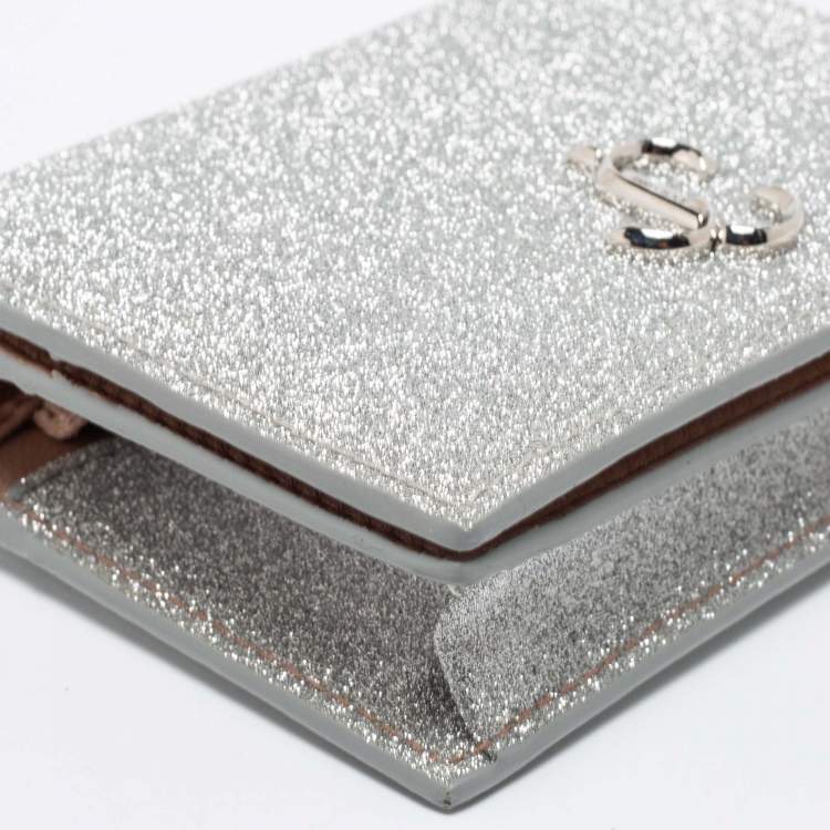 Pre Owned Jimmy Choo Silver Glitter Hanne Card Case