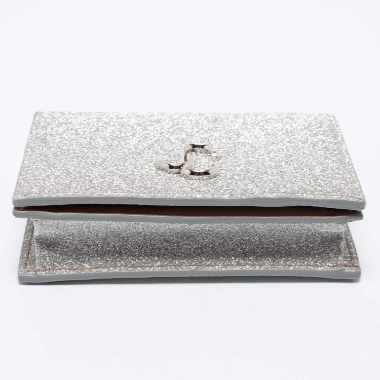 Pre Owned Jimmy Choo Silver Glitter Hanne Card Case