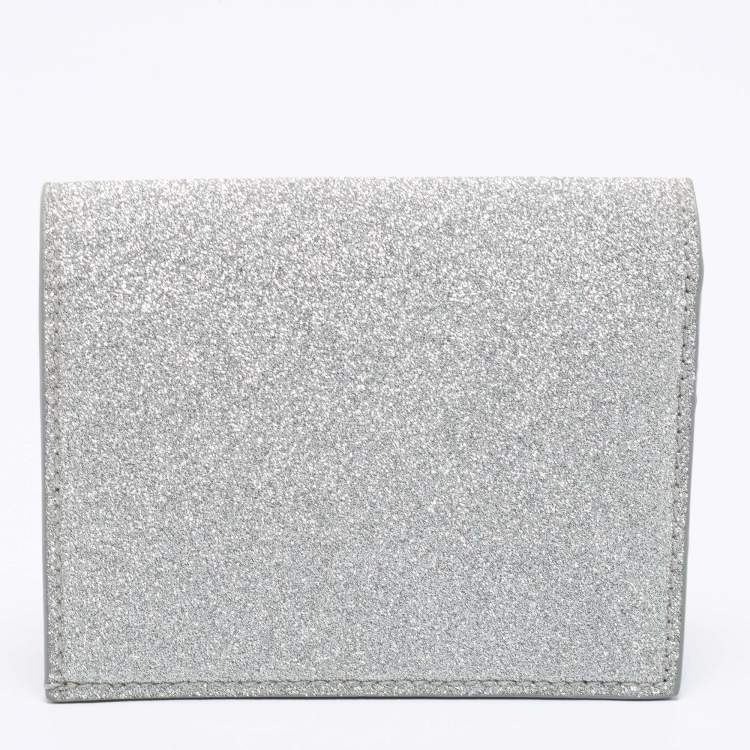 Pre Owned Jimmy Choo Silver Glitter Hanne Card Case