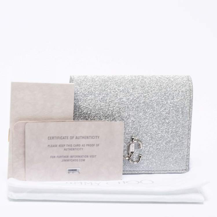 Pre Owned Jimmy Choo Silver Glitter Hanne Card Case
