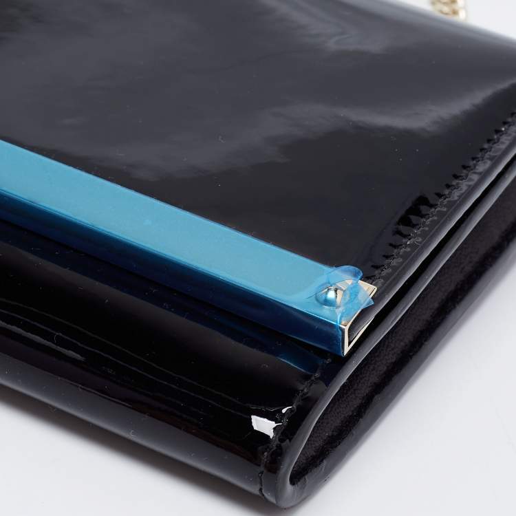 Pre Owned Jimmy Choo Black Patent Leather Milla Wallet On Chain