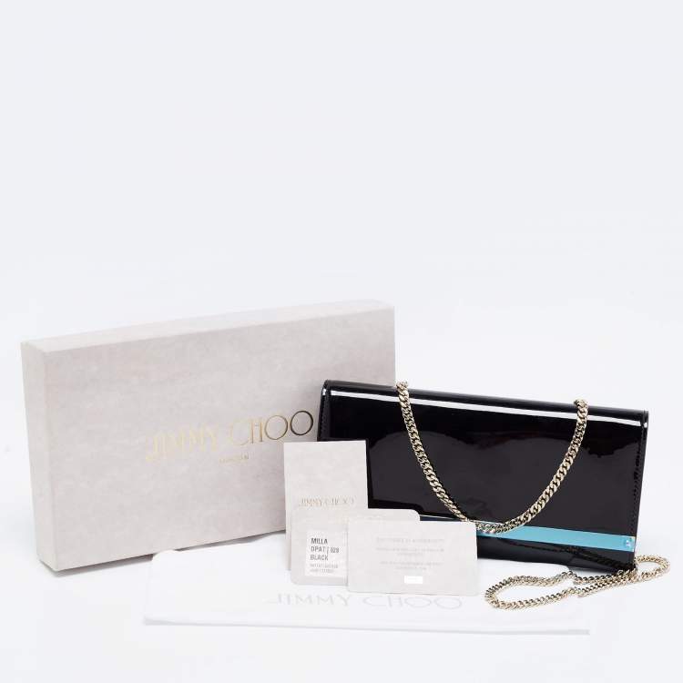 Pre Owned Jimmy Choo Black Patent Leather Milla Wallet On Chain