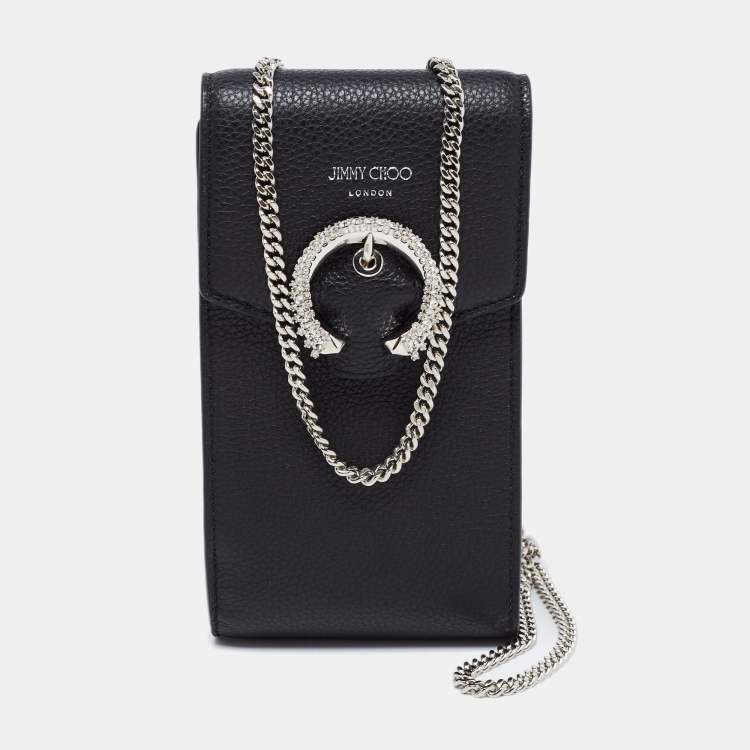 Pre Owned Jimmy Choo Black Leather Madeline Phone Case Crossbody Bag