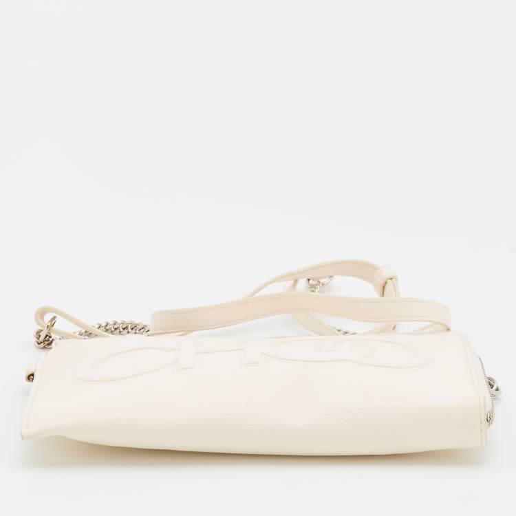 Pre Owned Jimmy Choo White Leather Embossed Logo Adelia Wallet on Strap