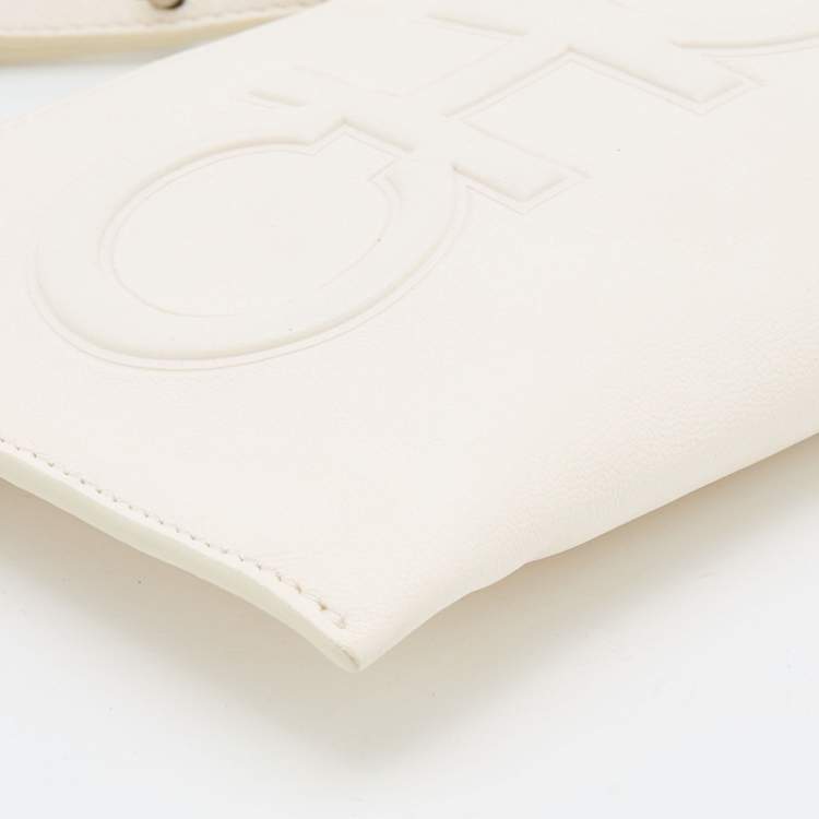 Pre Owned Jimmy Choo White Leather Embossed Logo Adelia Wallet on Strap