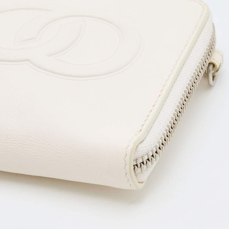 Pre Owned Jimmy Choo White Leather Embossed Logo Adelia Wallet on Strap