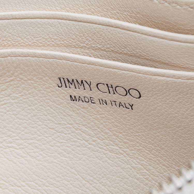 Pre Owned Jimmy Choo White Leather Embossed Logo Adelia Wallet on Strap