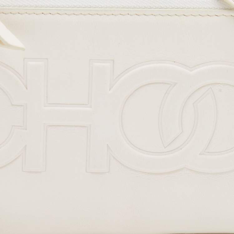 Pre Owned Jimmy Choo White Leather Embossed Logo Adelia Wallet on Strap