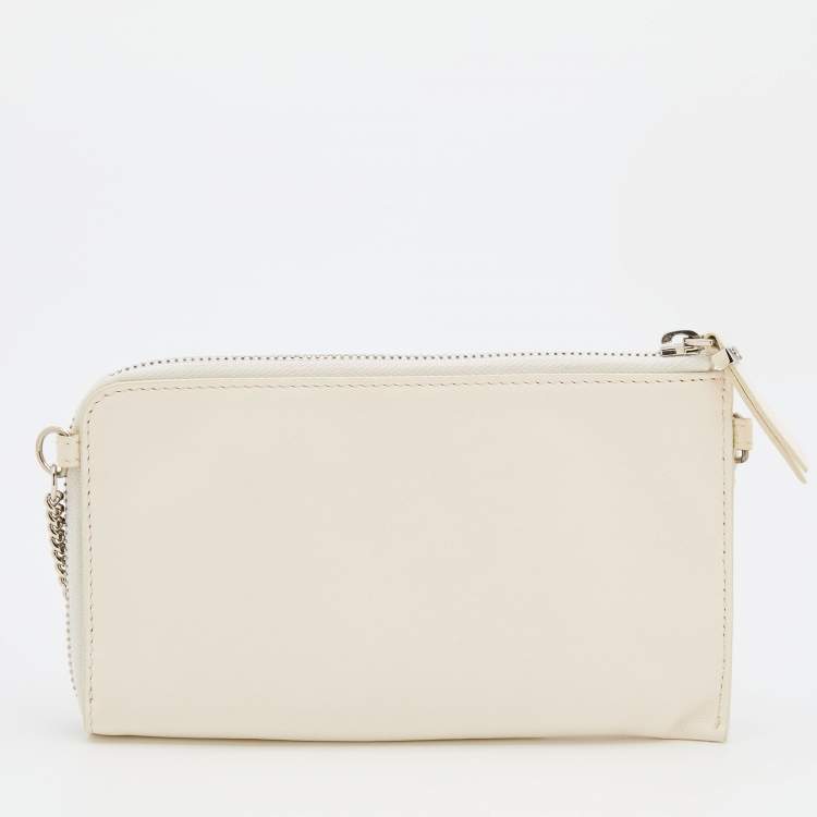 Pre Owned Jimmy Choo White Leather Embossed Logo Adelia Wallet on Strap