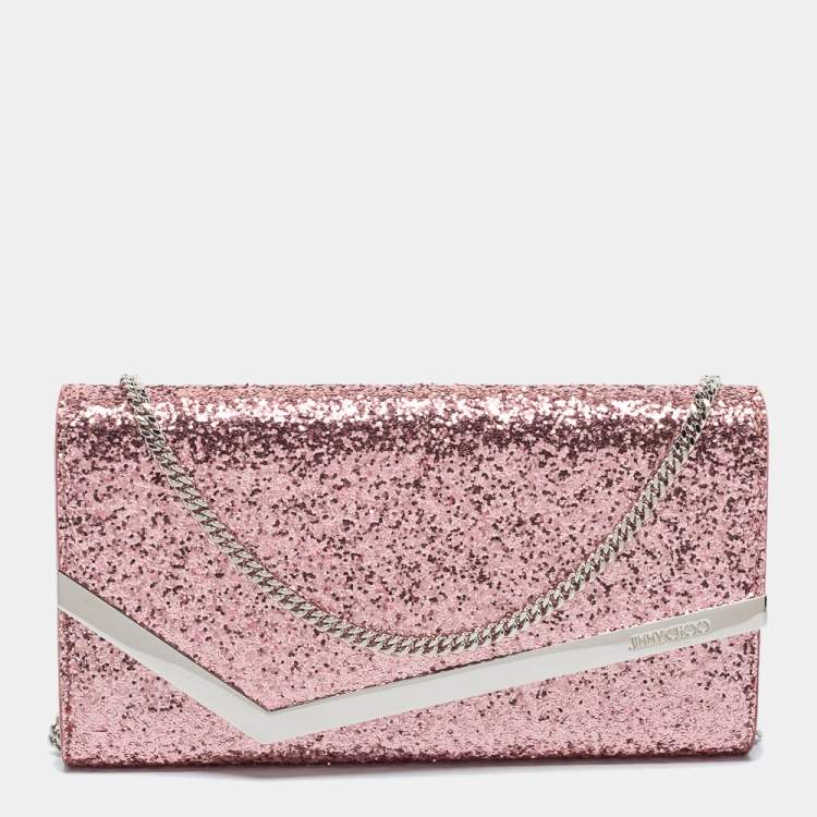 Pre Owned Jimmy Choo Pink Coarse Glitter Emmie Clutch