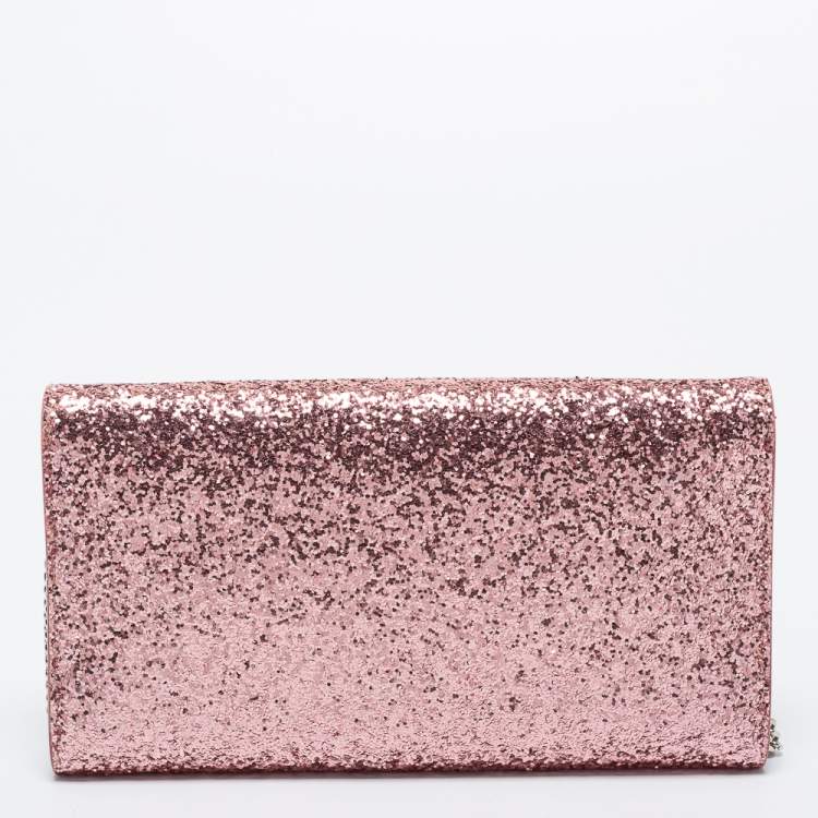 Pre Owned Jimmy Choo Pink Coarse Glitter Emmie Clutch