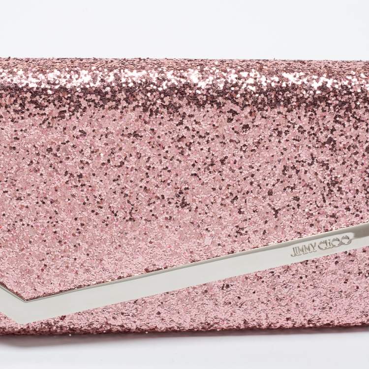 Pre Owned Jimmy Choo Pink Coarse Glitter Emmie Clutch