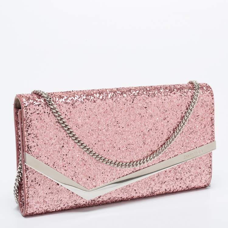Pre Owned Jimmy Choo Pink Coarse Glitter Emmie Clutch