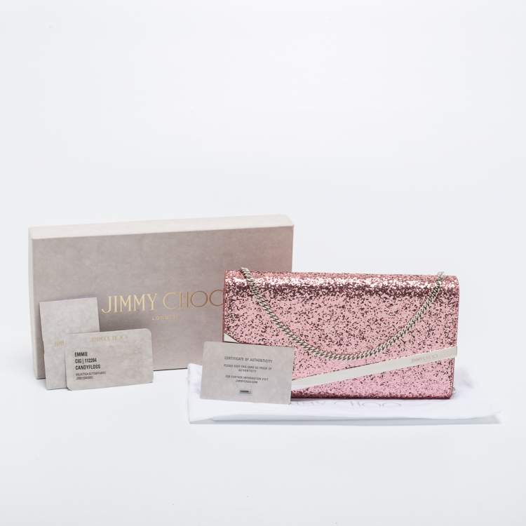Pre Owned Jimmy Choo Pink Coarse Glitter Emmie Clutch