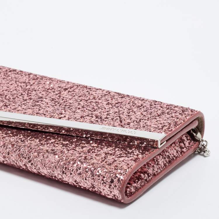 Pre Owned Jimmy Choo Pink Coarse Glitter Emmie Clutch
