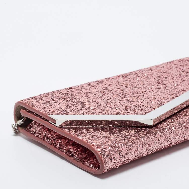 Pre Owned Jimmy Choo Pink Coarse Glitter Emmie Clutch