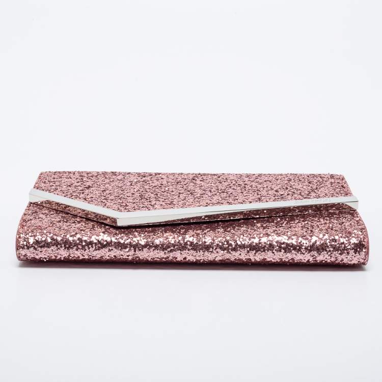 Pre Owned Jimmy Choo Pink Coarse Glitter Emmie Clutch