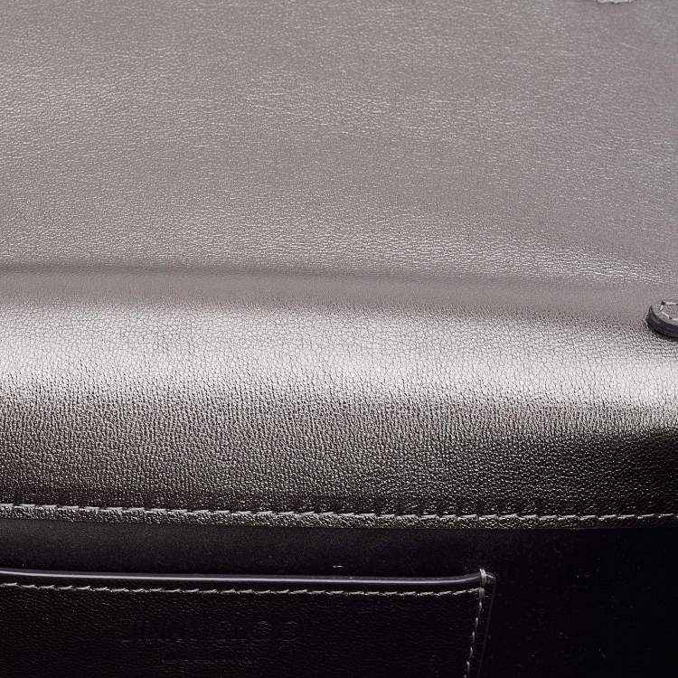 Pre Owned Jimmy Choo Metallic Silver Textured Leather Varenne Chain Clutch