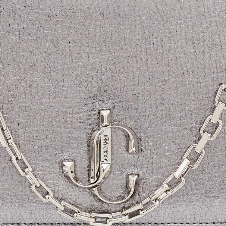 Pre Owned Jimmy Choo Metallic Silver Textured Leather Varenne Chain Clutch