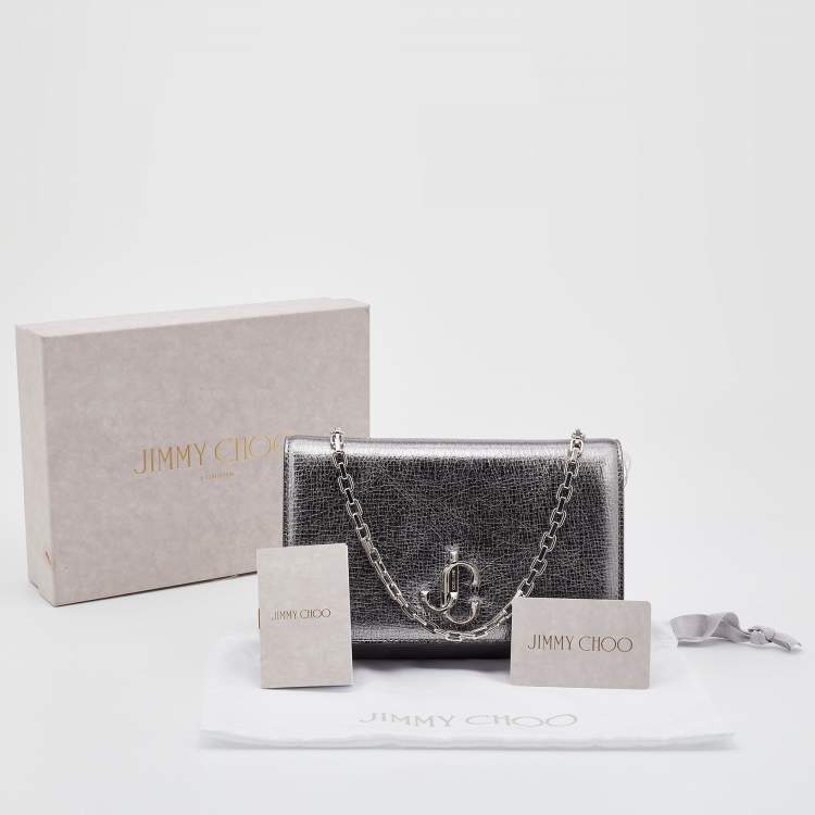 Pre Owned Jimmy Choo Metallic Silver Textured Leather Varenne Chain Clutch