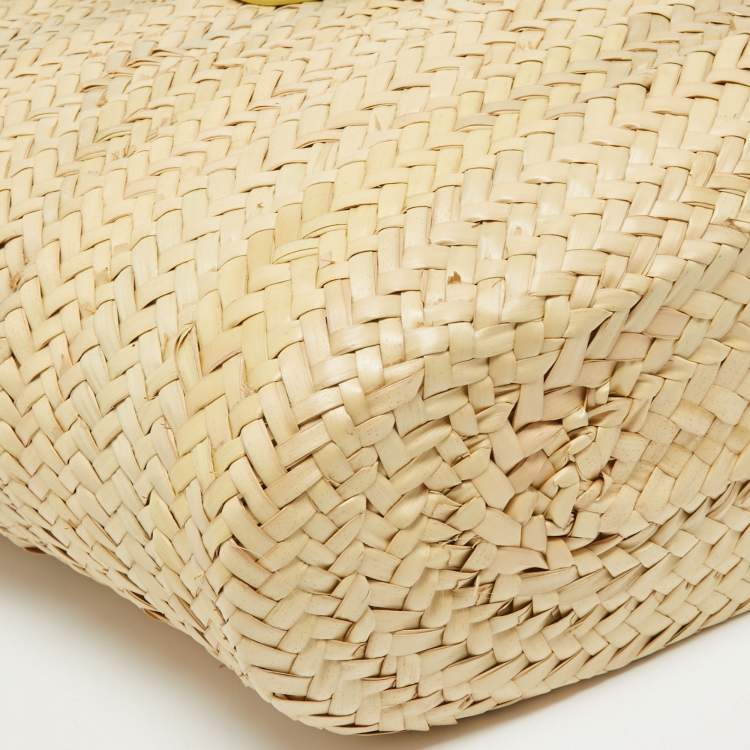 Pre Owned Jimmy Choo Yellow/Natural Leaf Raffia Macy Tote