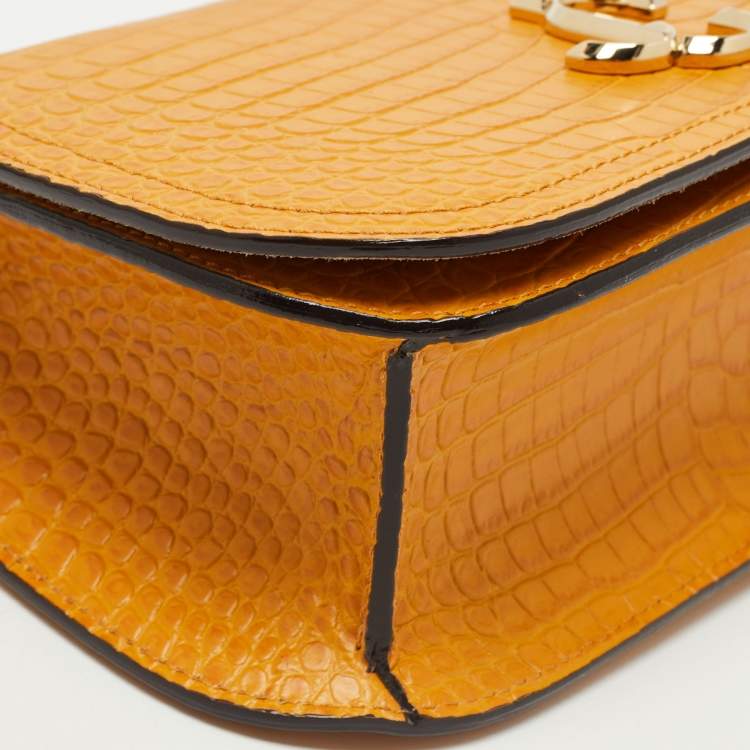Pre Owned Jimmy Choo Brown Croc Embossed Leather Varenne Crossbody Bag 