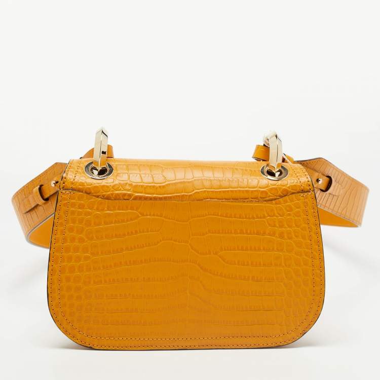 Pre Owned Jimmy Choo Brown Croc Embossed Leather Varenne Crossbody Bag 