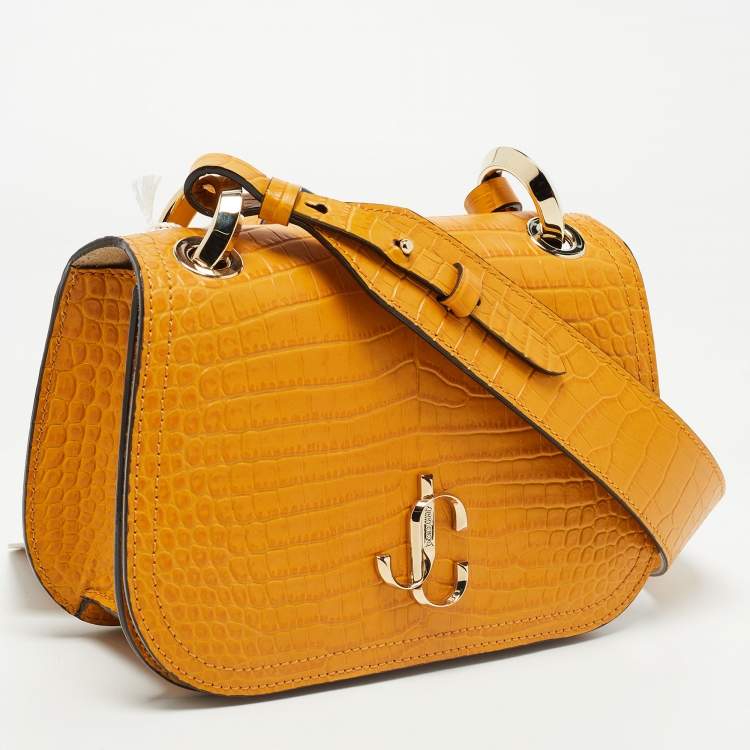 Pre Owned Jimmy Choo Brown Croc Embossed Leather Varenne Crossbody Bag 