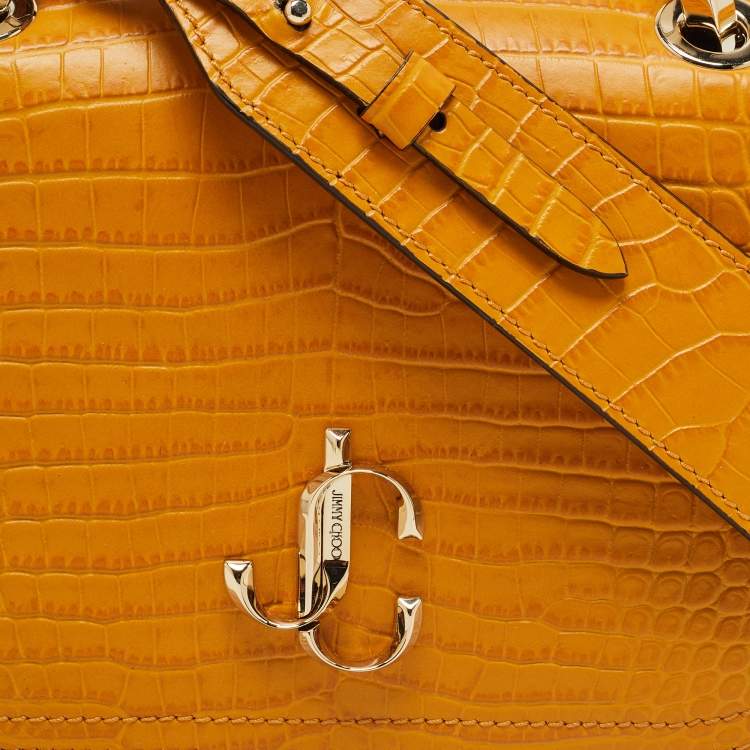 Pre Owned Jimmy Choo Brown Croc Embossed Leather Varenne Crossbody Bag 