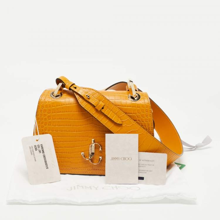 Pre Owned Jimmy Choo Brown Croc Embossed Leather Varenne Crossbody Bag 