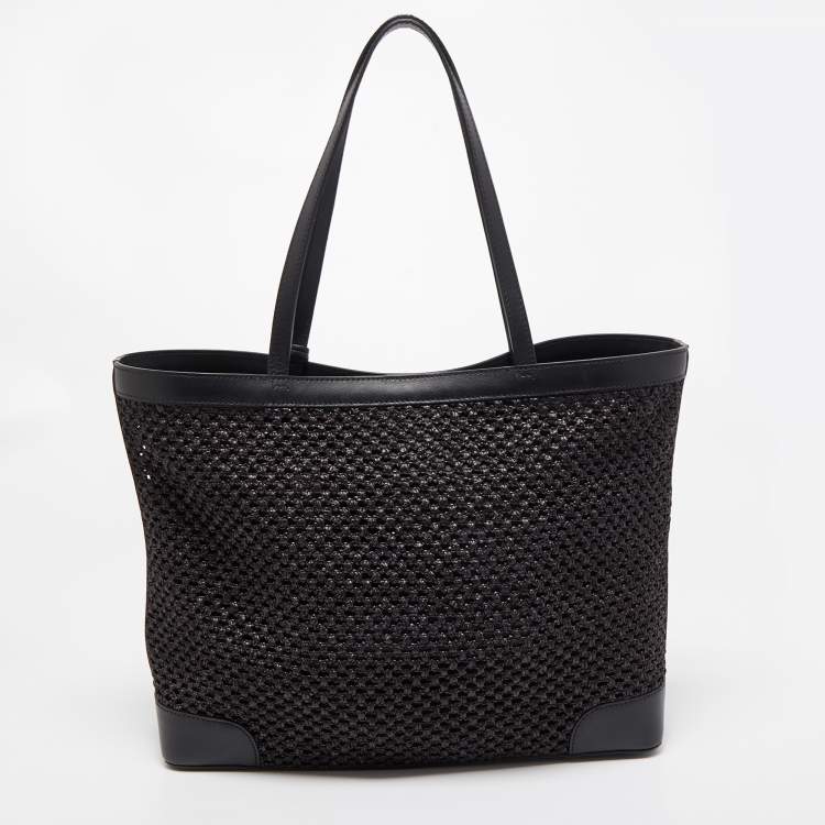 Pre Owned Jimmy Choo Black Woven Straw and Leather Nine2Five Tote