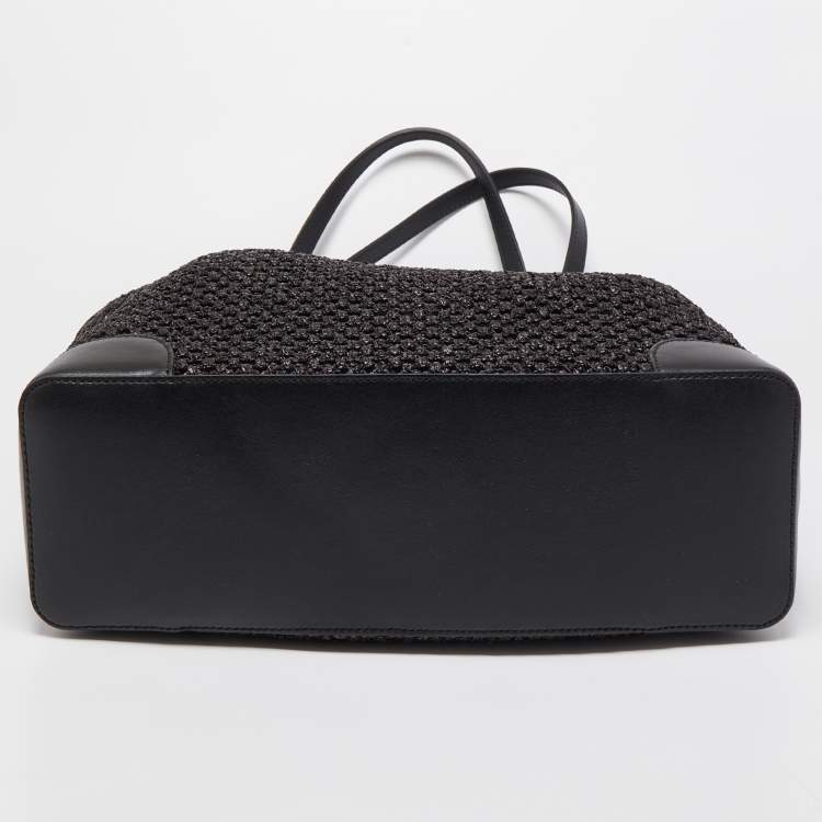 Pre Owned Jimmy Choo Black Woven Straw and Leather Nine2Five Tote