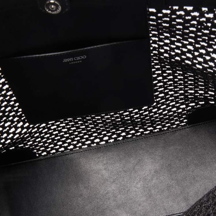 Pre Owned Jimmy Choo Black Woven Straw and Leather Nine2Five Tote