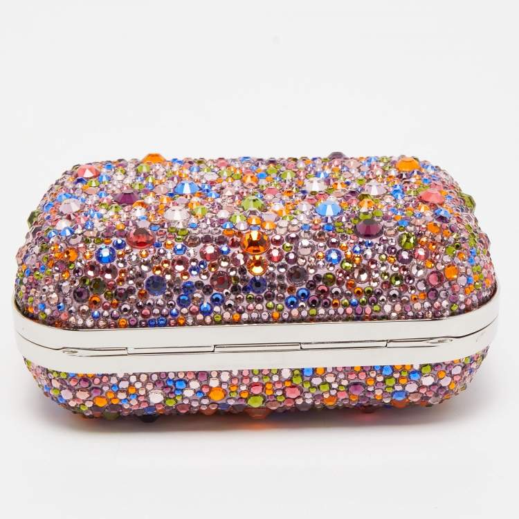 Pre Owned Jimmy Choo Multicolor Crystal Embellished Micro Cloud Clutch