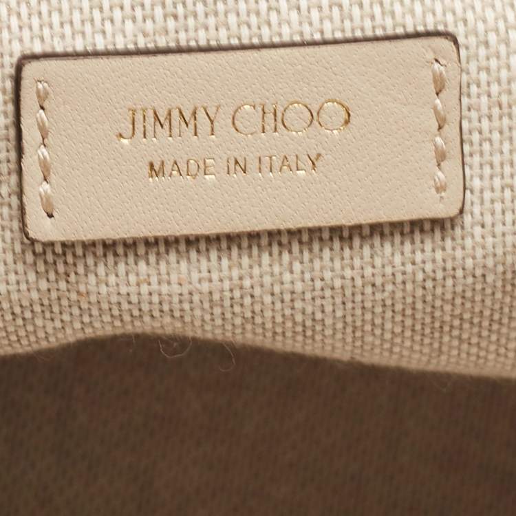 Pre Owned Jimmy Choo Natural Beaded Raffia and Leather Large Bon Bon Tote