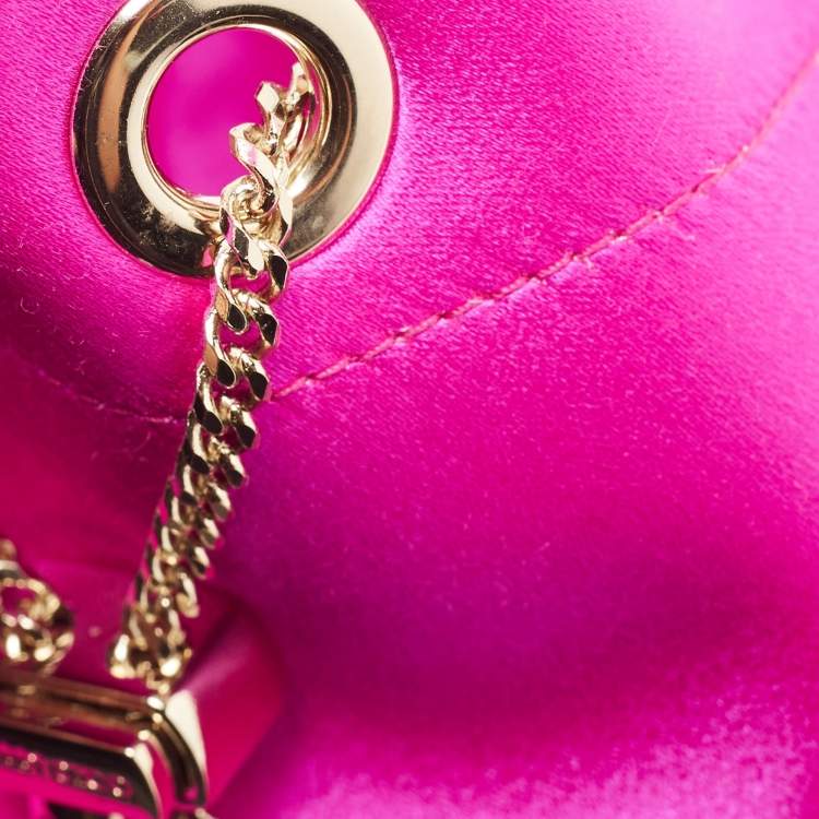 Pre Owned Jimmy Choo Fuchsia Satin Bon Bon Crystal Embellished Bucket Bag